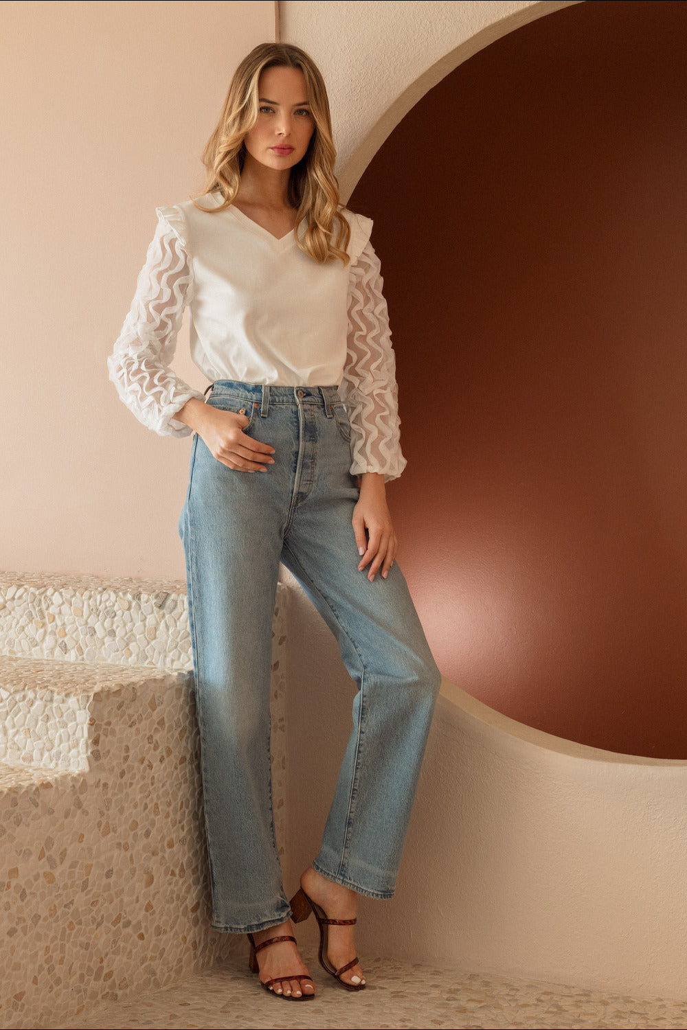 Rhonda Pointe Top with Mesh Lace Swirls