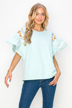 Load image into Gallery viewer, Rinnie Pointe Knit Top with Embroidered Flower Sparkles