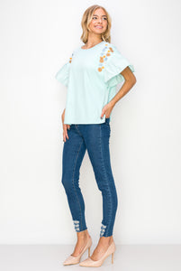 Rinnie Pointe Knit Top with Embroidered Flower Sparkles