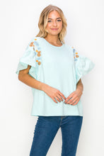 Load image into Gallery viewer, Rinnie Pointe Knit Top with Embroidered Flower Sparkles