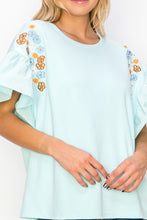 Load image into Gallery viewer, Rinnie Pointe Knit Top with Embroidered Flower Sparkles