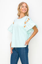 Load image into Gallery viewer, Rinnie Pointe Knit Top with Embroidered Flower Sparkles