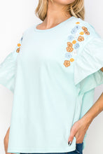 Load image into Gallery viewer, Rinnie Pointe Knit Top with Embroidered Flower Sparkles