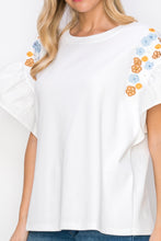 Load image into Gallery viewer, Rinnie Pointe Knit Top with Embroidered Flower Sparkles