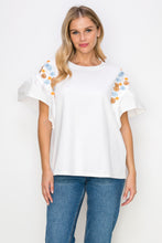 Load image into Gallery viewer, Rinnie Pointe Knit Top with Embroidered Flower Sparkles