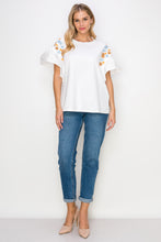 Load image into Gallery viewer, Rinnie Pointe Knit Top with Embroidered Flower Sparkles