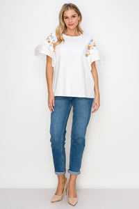 Rinnie Pointe Knit Top with Embroidered Flower Sparkles