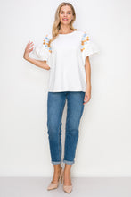 Load image into Gallery viewer, Rinnie Pointe Knit Top with Embroidered Flower Sparkles