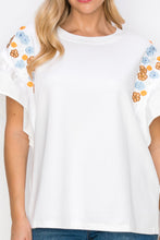 Load image into Gallery viewer, Rinnie Pointe Knit Top with Embroidered Flower Sparkles