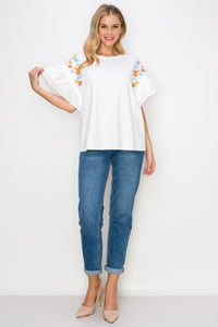 Rinnie Pointe Knit Top with Embroidered Flower Sparkles