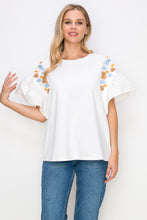 Load image into Gallery viewer, Rinnie Pointe Knit Top with Embroidered Flower Sparkles