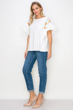 Load image into Gallery viewer, Rinnie Pointe Knit Top with Embroidered Flower Sparkles