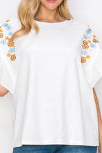 Load image into Gallery viewer, Rinnie Pointe Knit Top with Embroidered Flower Sparkles