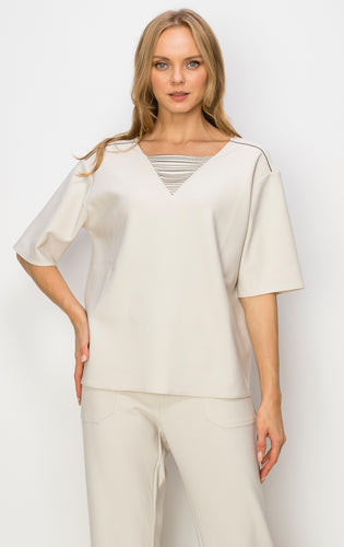 Kassie Crepe Knit Top with Beading Trim