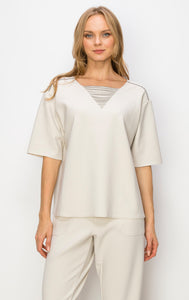 Kassie Crepe Knit Top with Beading Trim