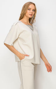 Kassie Crepe Knit Top with Beading Trim
