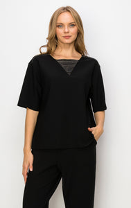 Kassie Crepe Knit Top with Beading Trim