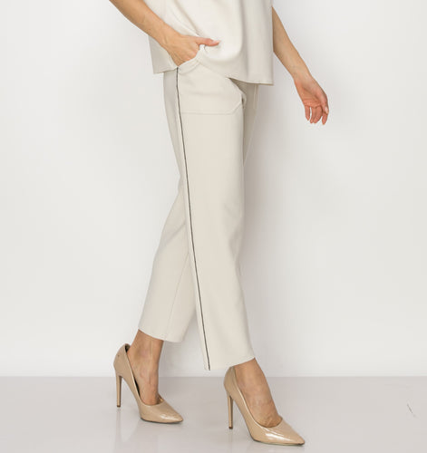 Karine Crepe Knit Pant with Beading Trim