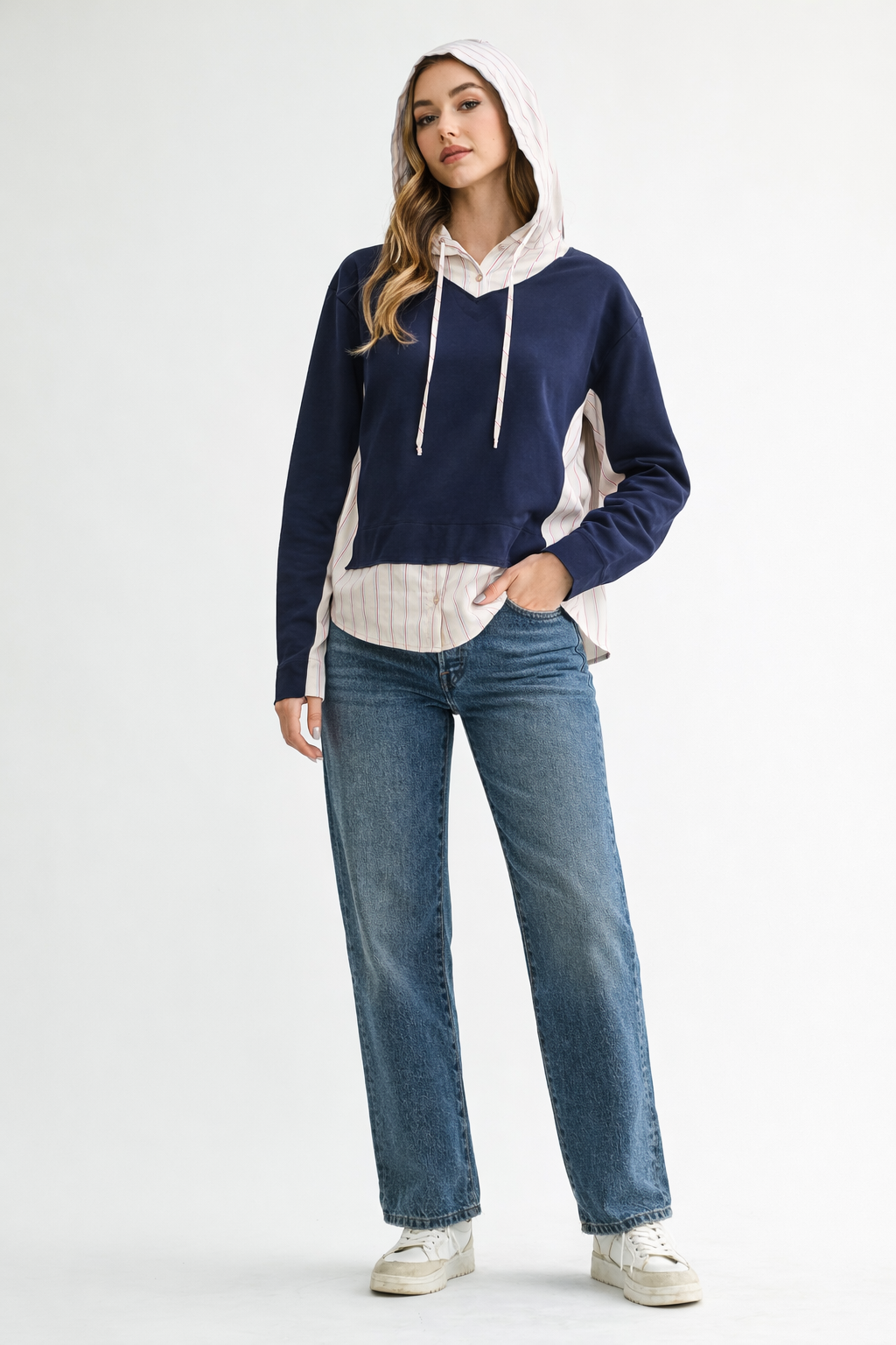 Rickie Pointe Knit Top with Stripe Hoodie