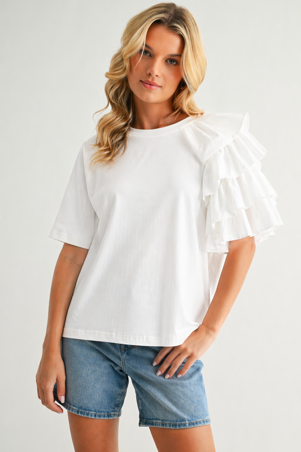 Ronna Ruffled Stretch Pointe Knit Top