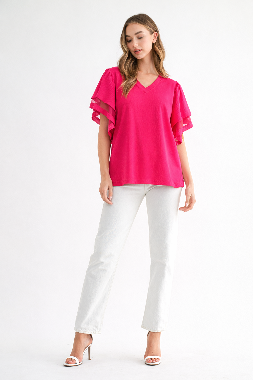 Rommie Pointe Knit Top with Ruffles