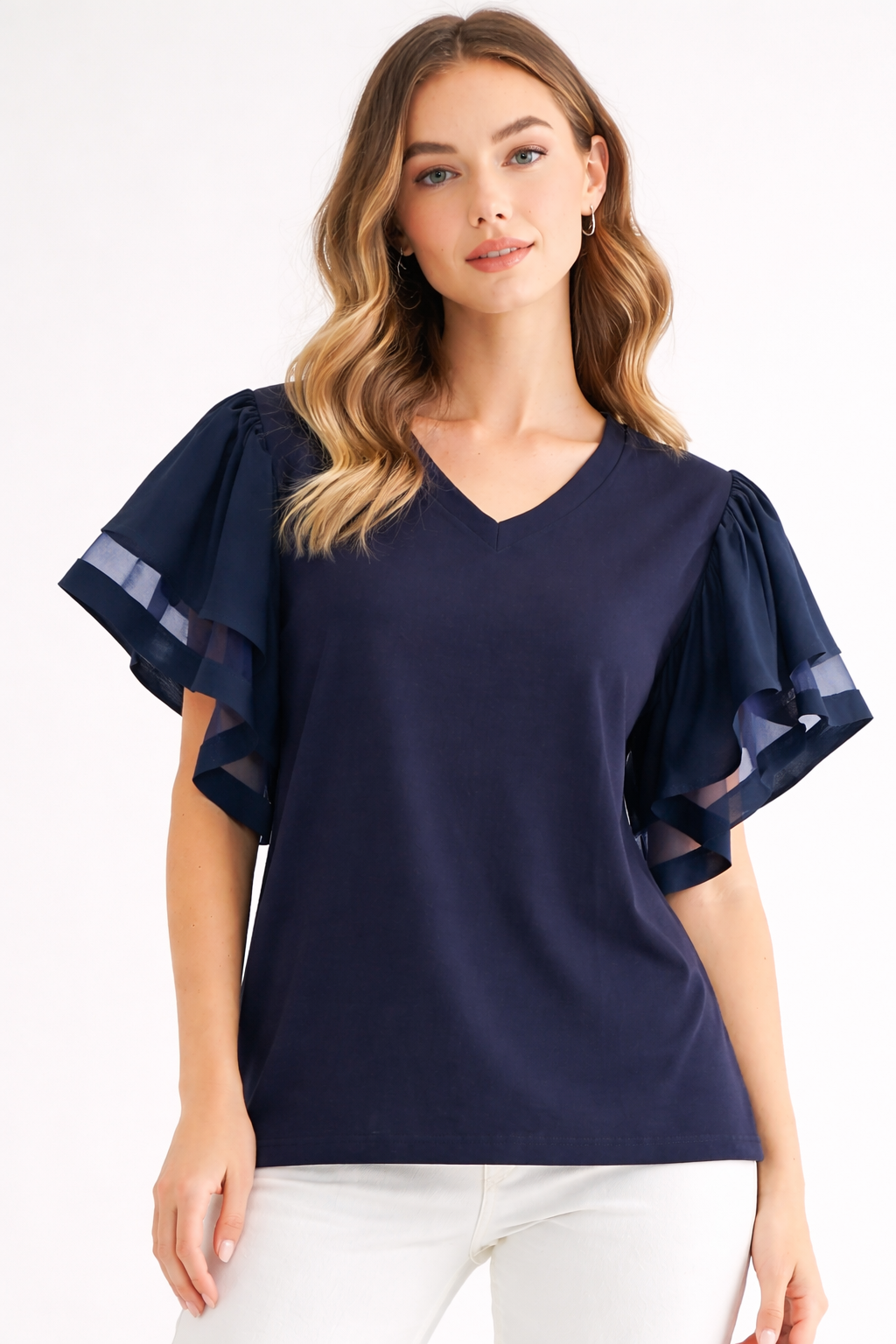 Rommie Pointe Knit Top with Ruffles
