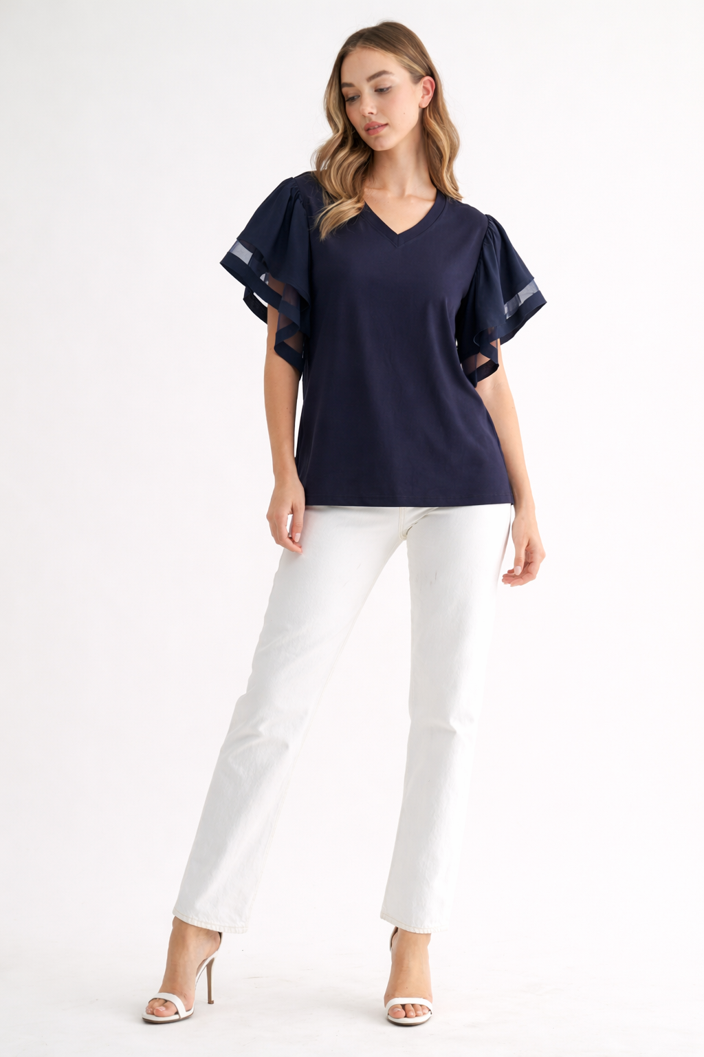 Rommie Pointe Knit Top with Ruffles