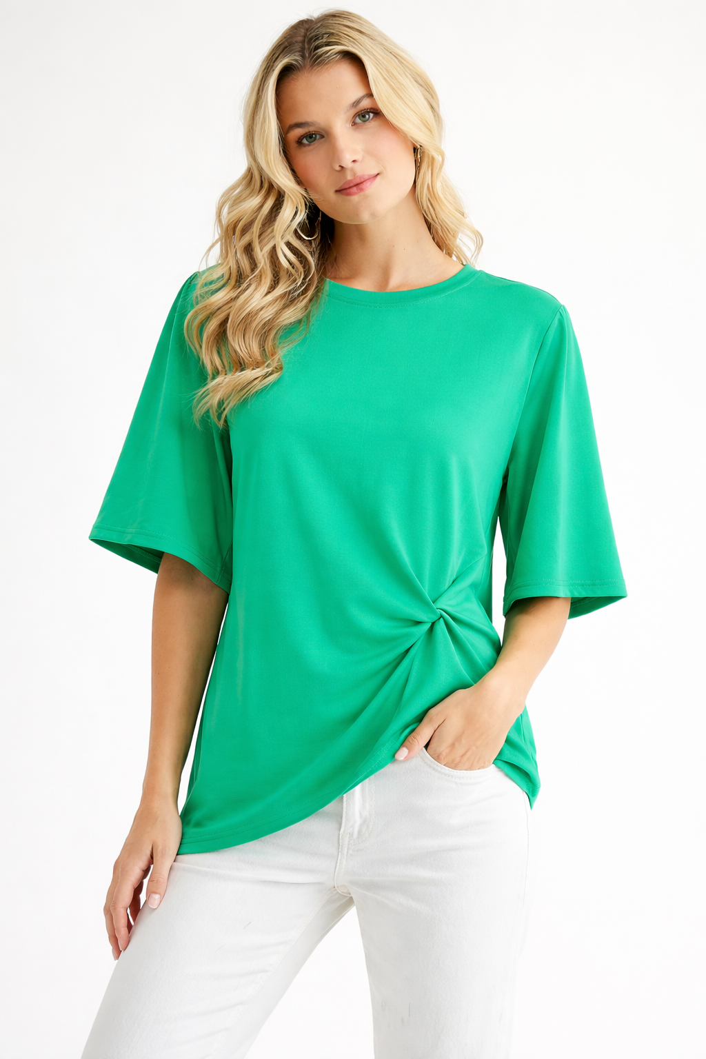 Rynn Stretch Pointe Knit Asymmetric Top