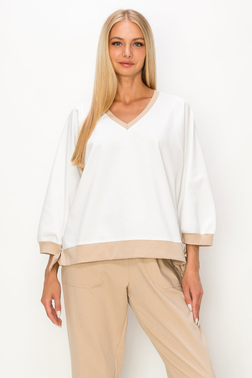 Karol Stretch Cotton Colorblock Top