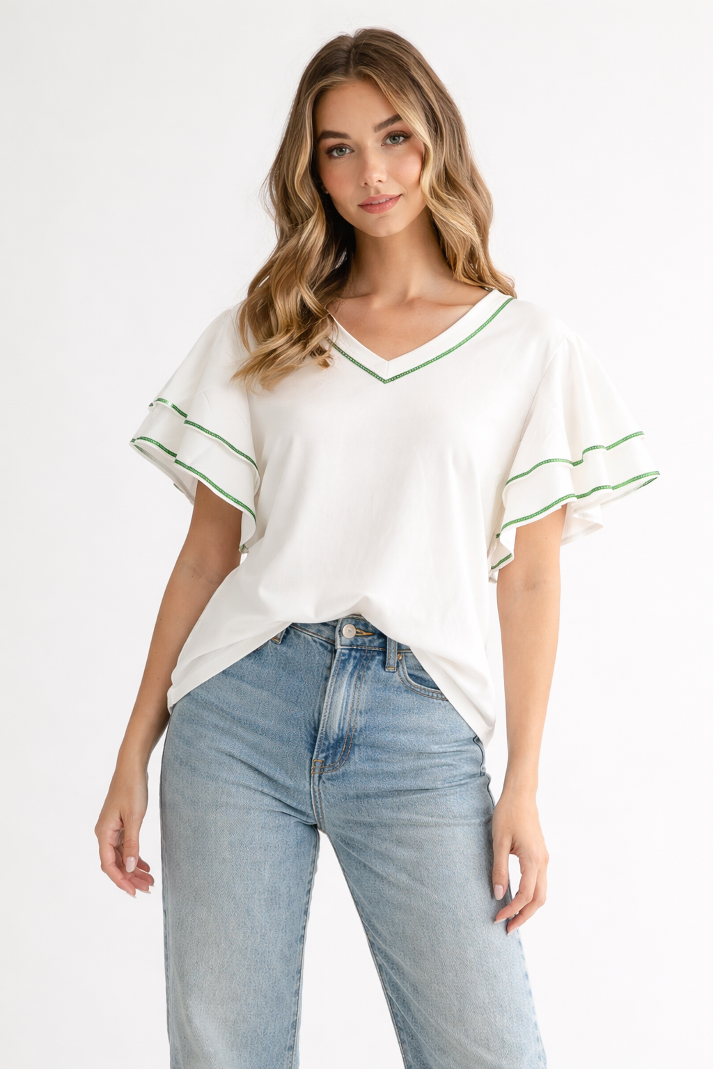 Remi Stretch Pointe Knit Top with Contrast Sequin