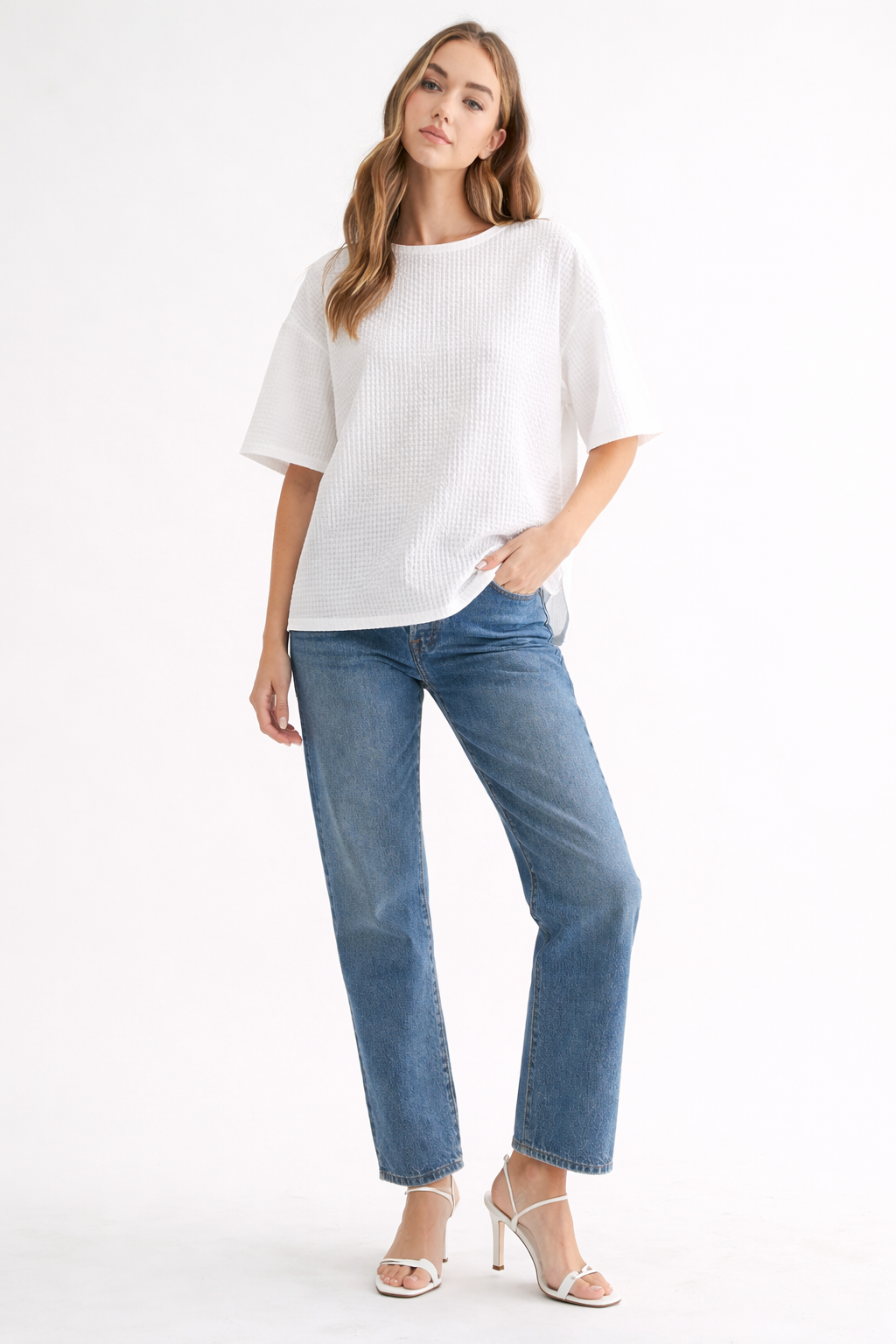 Renae Textured Woven Mixed Pointe Knit Top