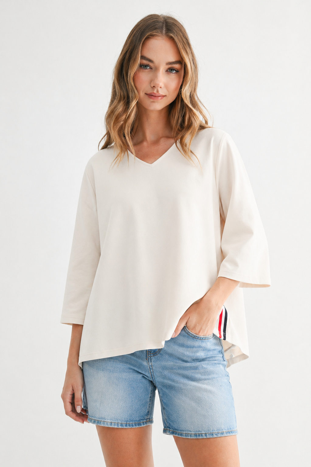 Kanna Knit Crepe Top with Contrast Stripes