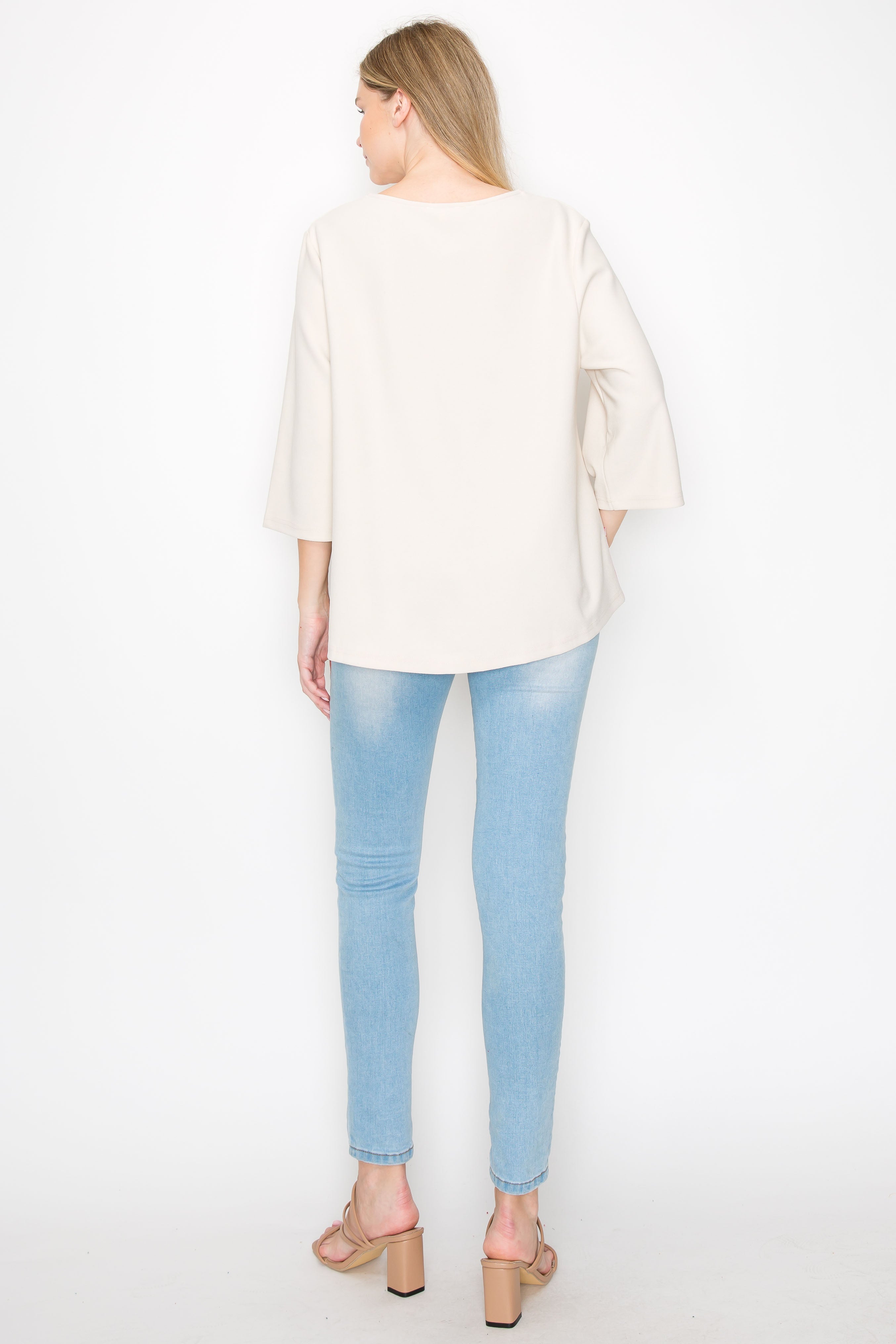 Kanna Knit Crepe Top with Contrast Stripes