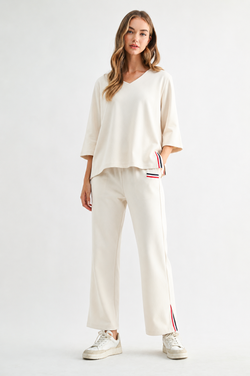 Kanna Knit Crepe Top with Contrast Stripes