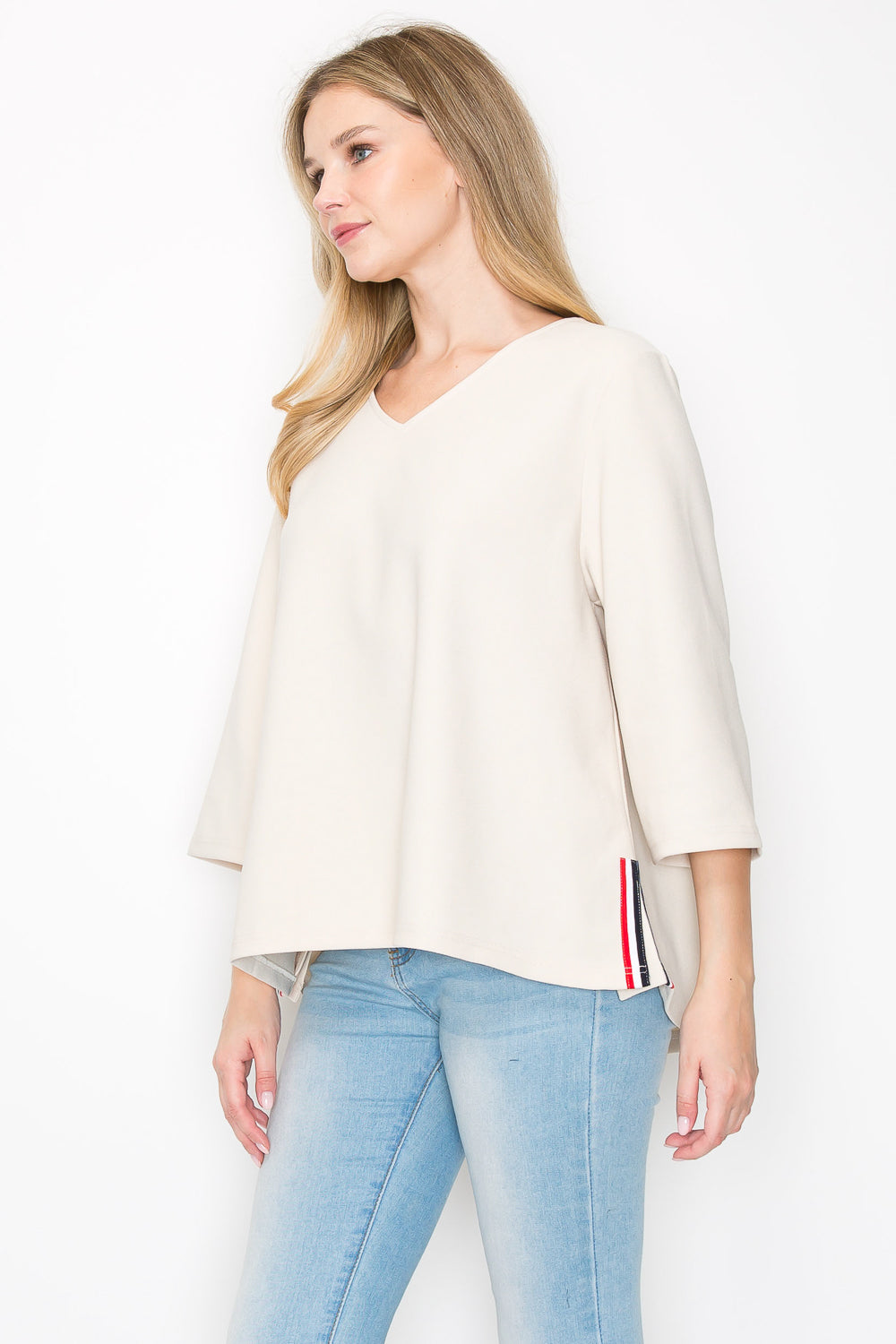 Kanna Knit Crepe Top with Contrast Stripes