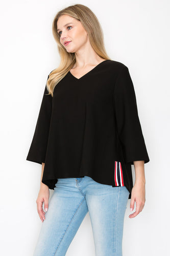 Kanna Knit Crepe Top with Contrast Stripes