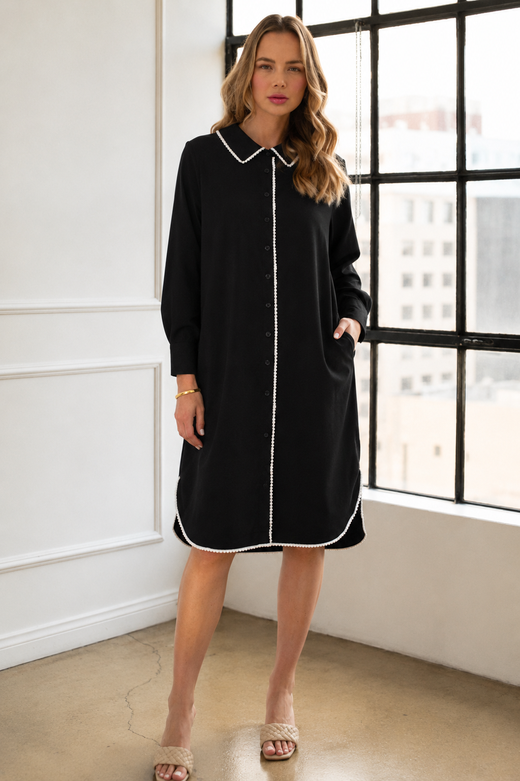 Janelle Stretch Parachute Nylon Dress with Pearls
