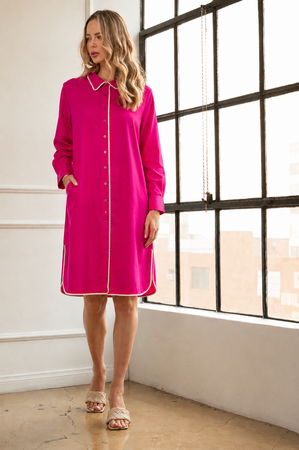Janelle Stretch Parachute Nylon Dress with Pearls