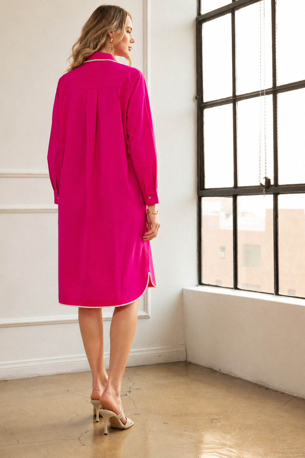 Janelle Stretch Parachute Nylon Dress with Pearls