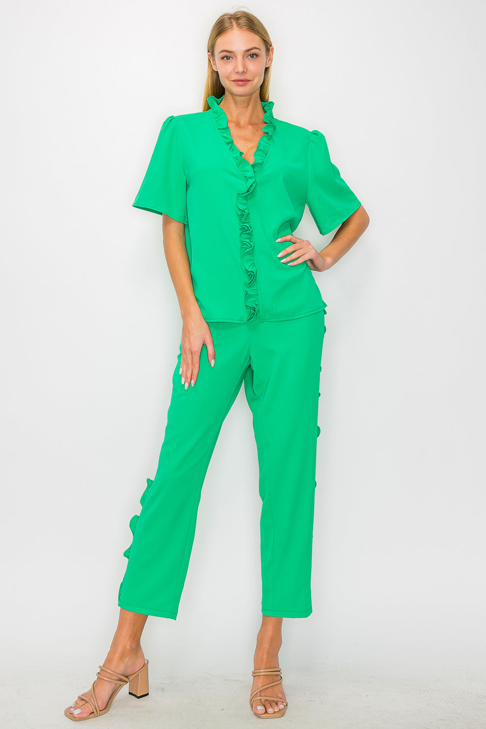 Julie Woven Pant with Ruffles