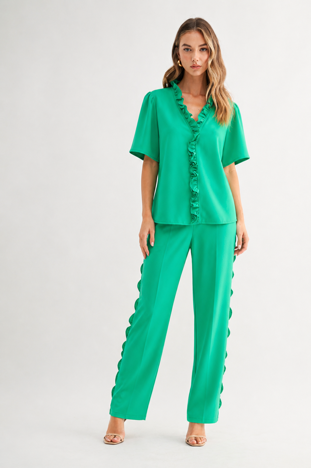 Julie Woven Pant with Ruffles