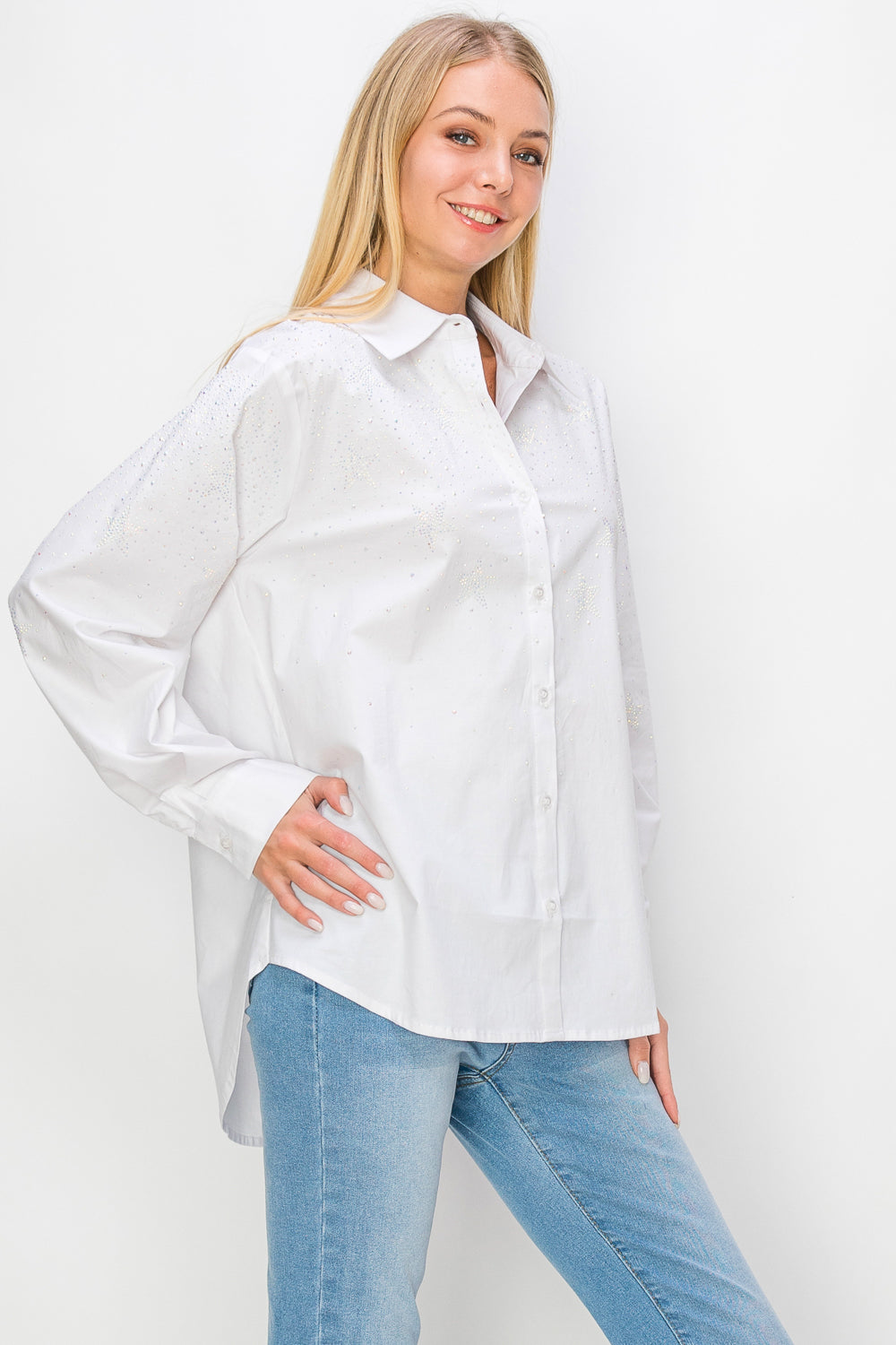 Jasmine Cotton Shirt with Sparkling Studs