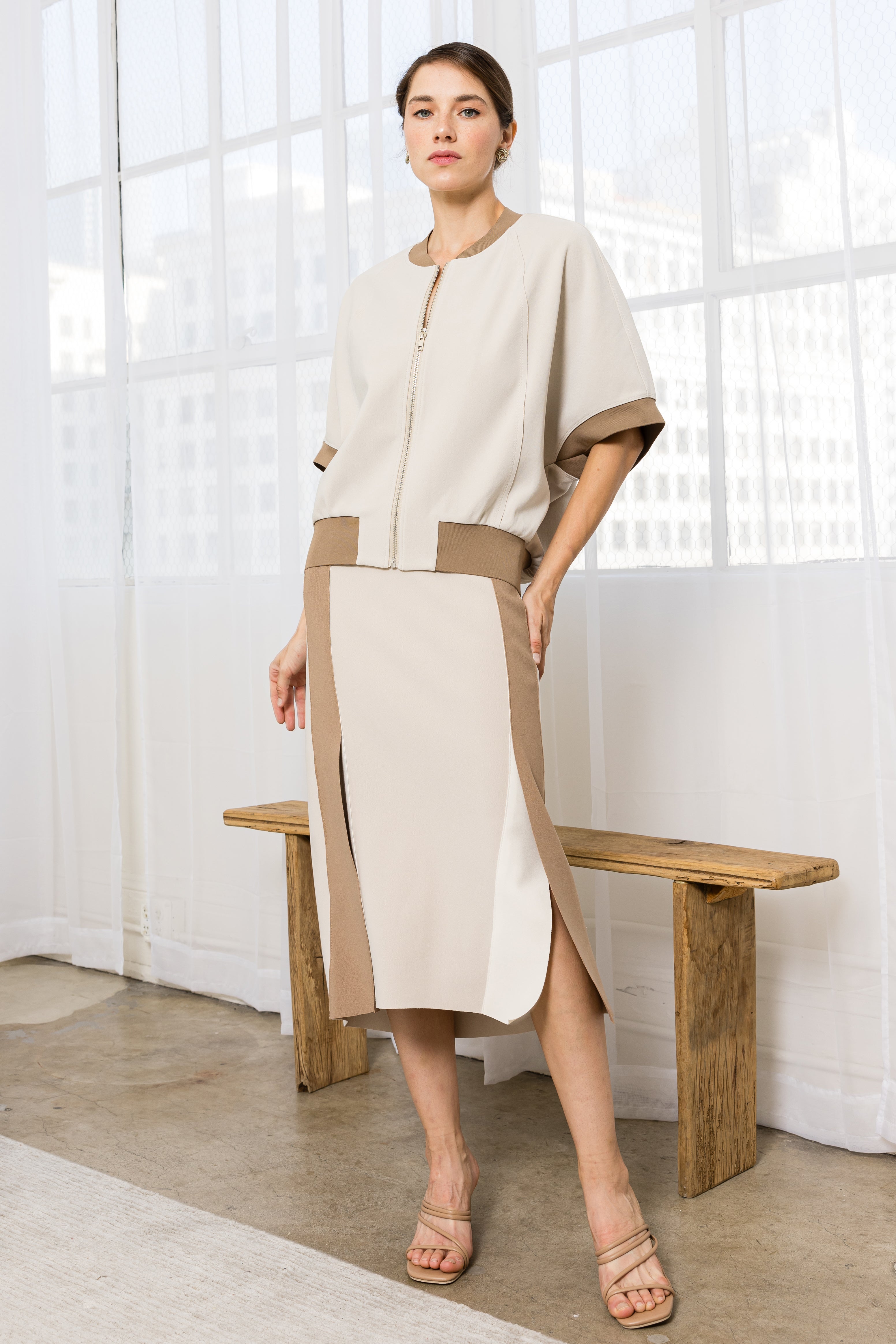 Jolene Stretch Knit Crepe Colorblock Skirt