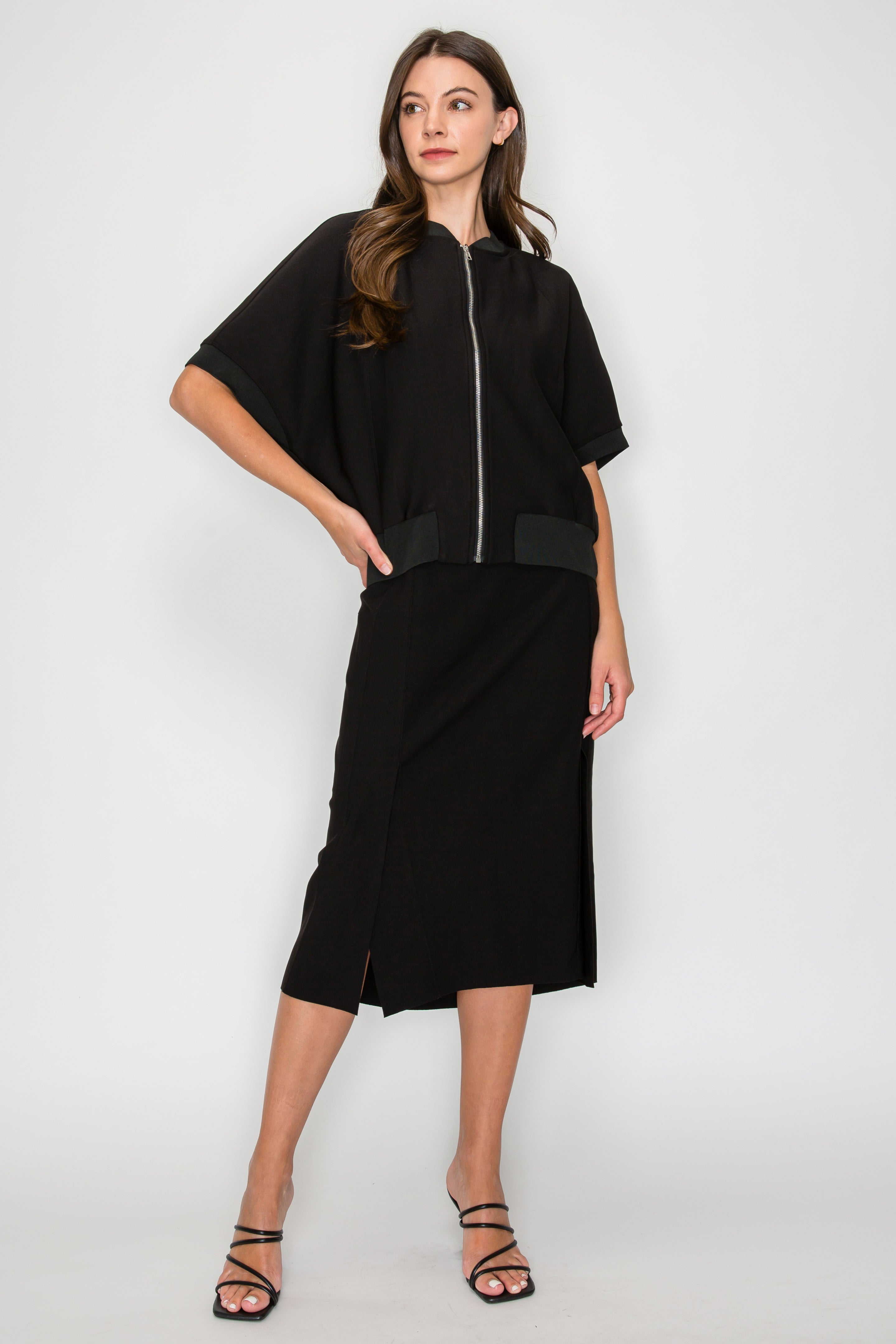Katy Stretch Knit Crepe Zipper Jacket