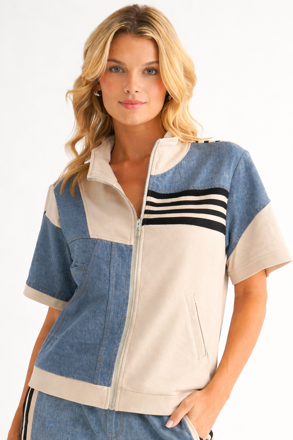 Deborah Top With Denim Contrast