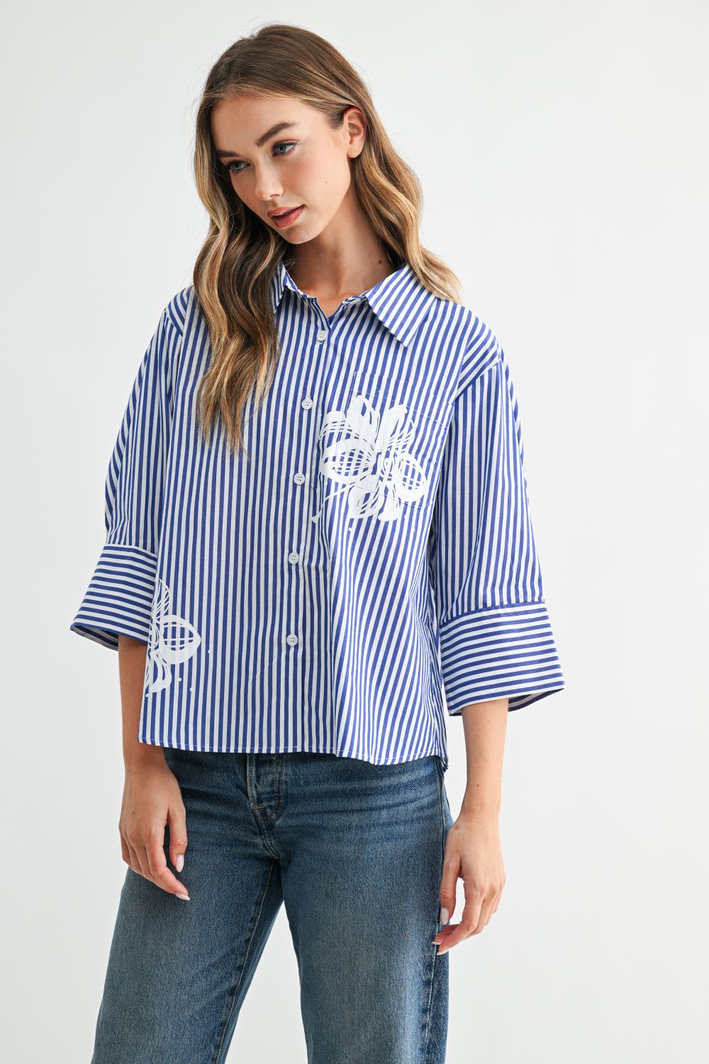 Janice Top with Stripes & Flower Print