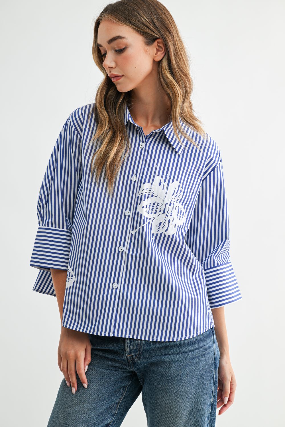 Janice Top with Stripes & Flower Print
