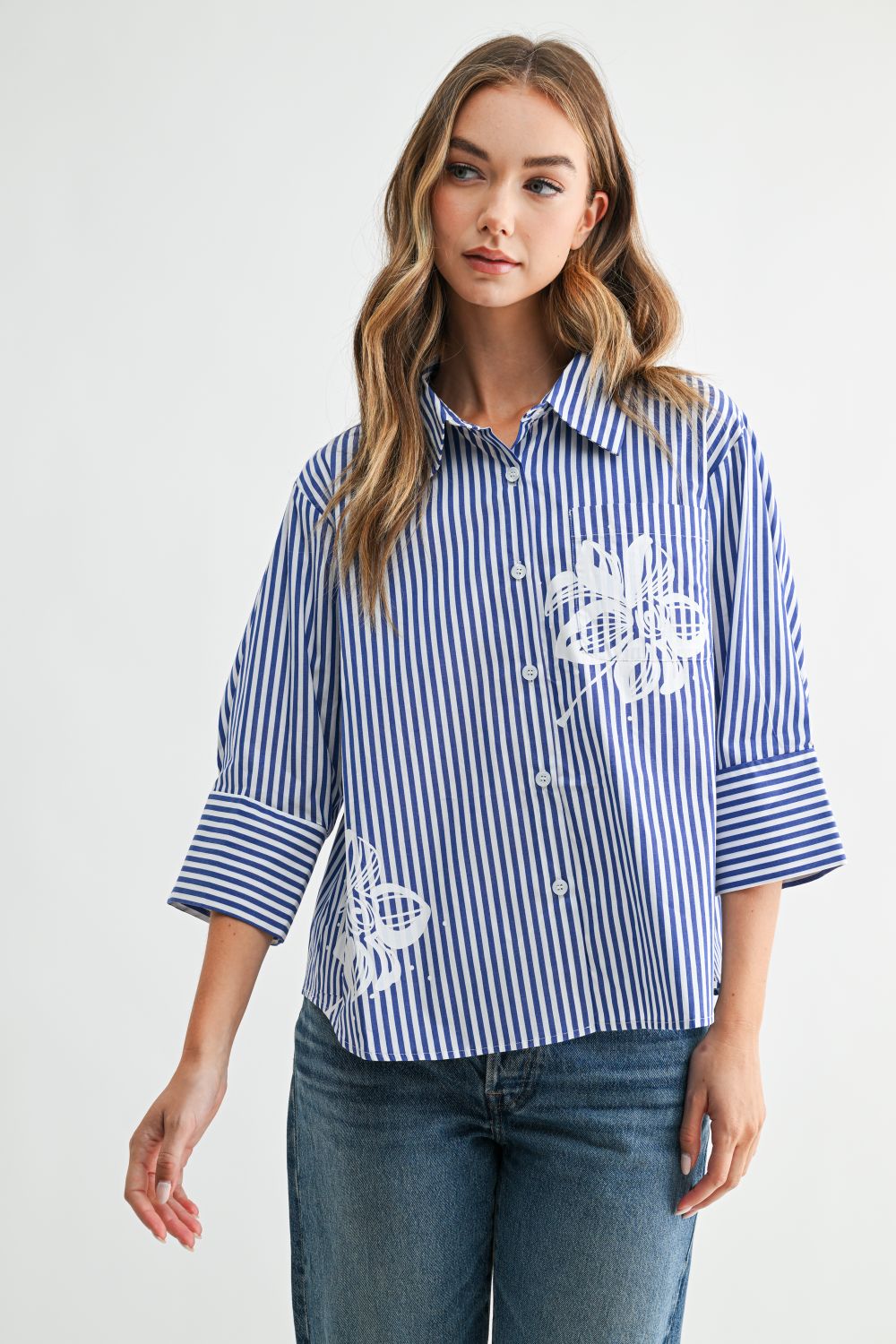 Janice Top with Stripes & Flower Print