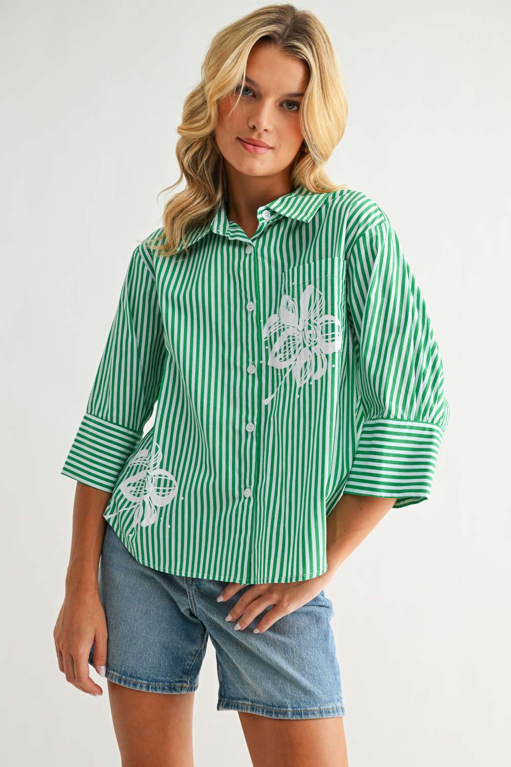 Janice Top with Stripes & Flower Print