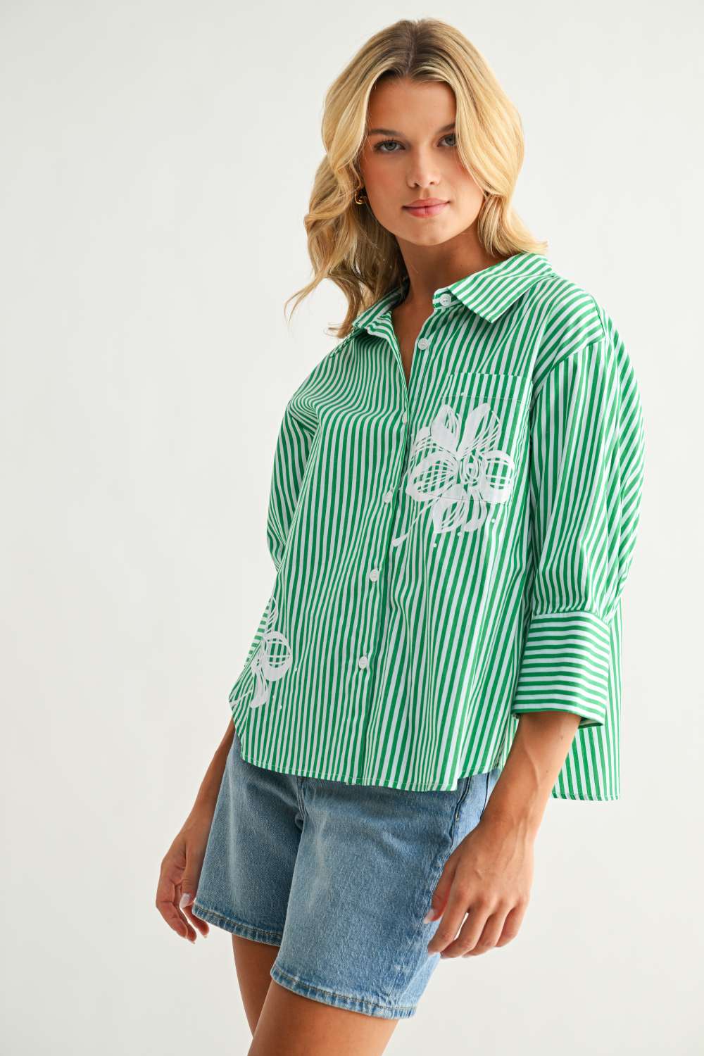Janice Top with Stripes & Flower Print